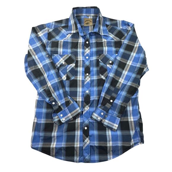 Coevals Club Other - Coevals Club Mens Western Pearl Snap Shirt Blue Black Plaid Roll Tab Sleeve M